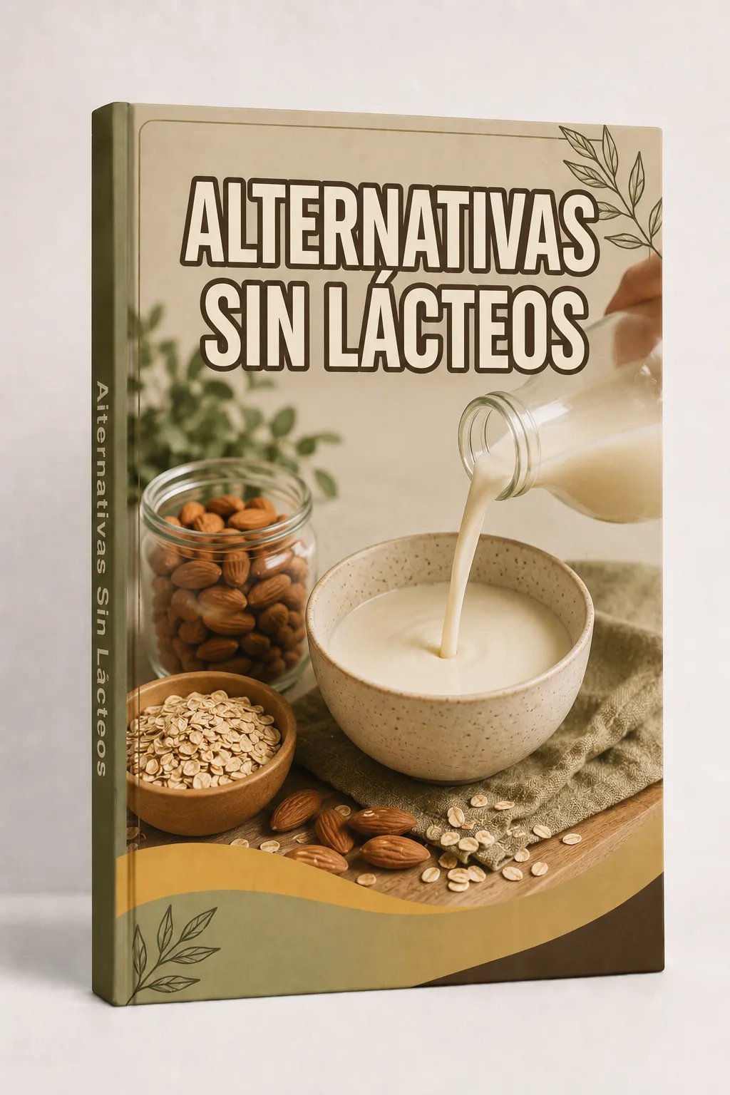 Portada del libro Alternativas Sin Lácteos con leche vegetal sirviéndose sobre bowl