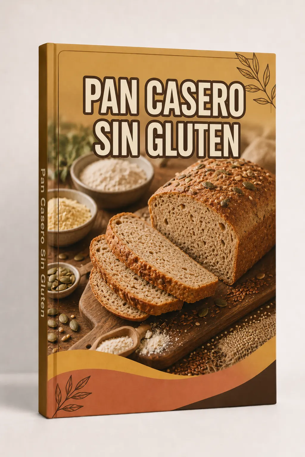 Portada del libro Pan Casero Sin Gluten con pan rebanado sobre mesa de madera