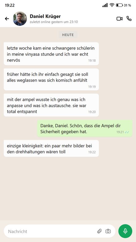 Nachricht einer Lehrerin in der 200-Stunden-Ausbildung