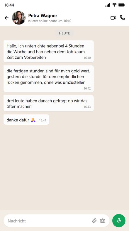 Nachricht ĂŒber die fertigen Stunden