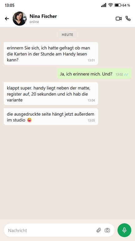 Nachricht ĂŒber die Karten am Handy wĂ€hrend der Stunde