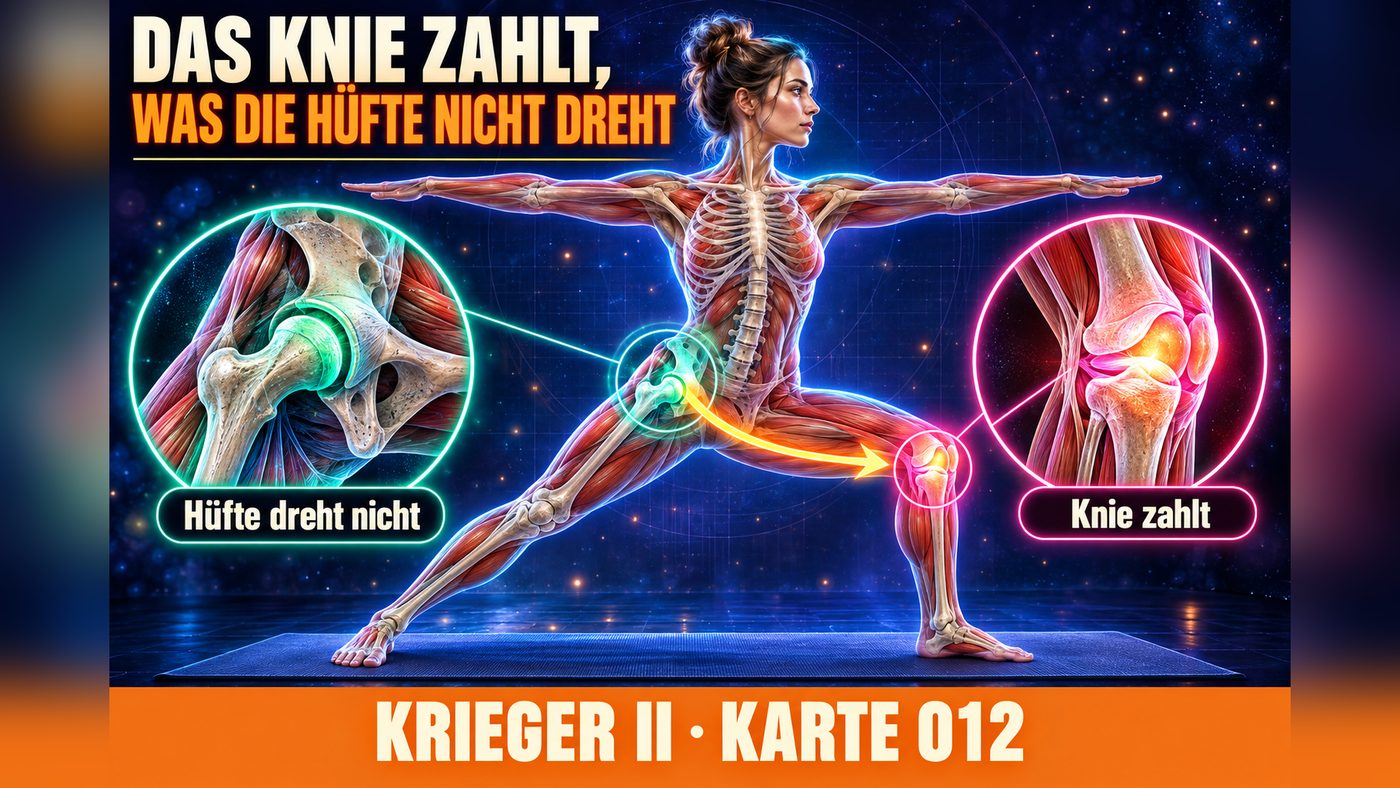 Anatomische 3D-Figur im Krieger II: Das Knie leuchtet, die Last kommt aus der Hüfte